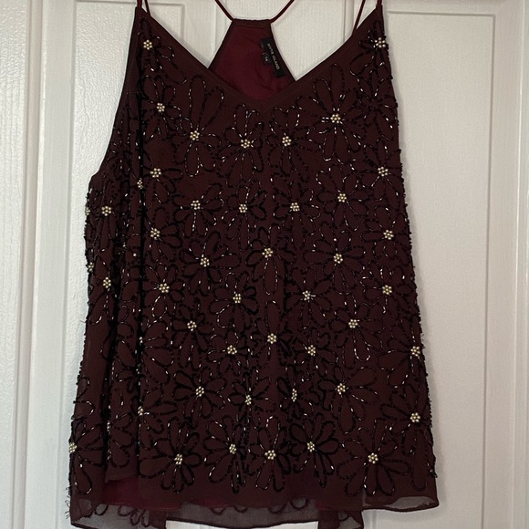 River island beaded tank top plum maroon strap - Picture 2 of 14
